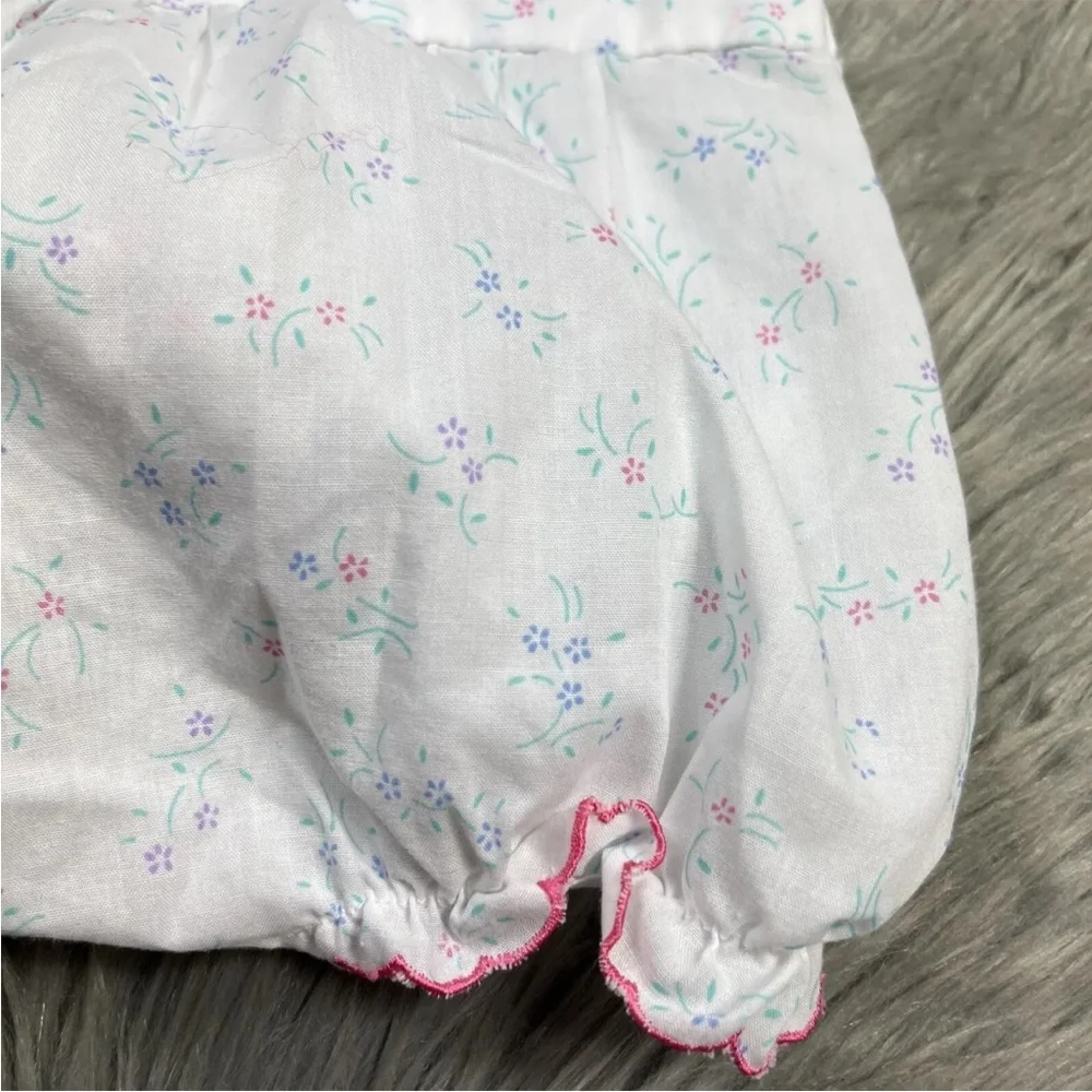Vintage Baby Girls White Pink Floral Romper Sunsuit